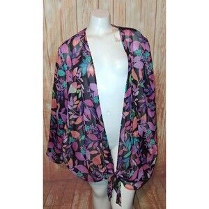 Anthony Richards Sheer Black Floral Long Sleeve Wrap Sz 2X